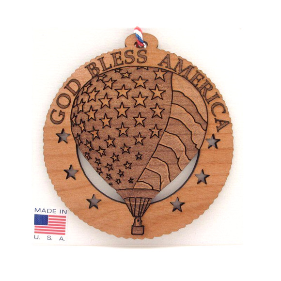 God Bless America Wood Ornament Patriotic Flag Hot Air Balloon Made in USA - Picture 3 of 4